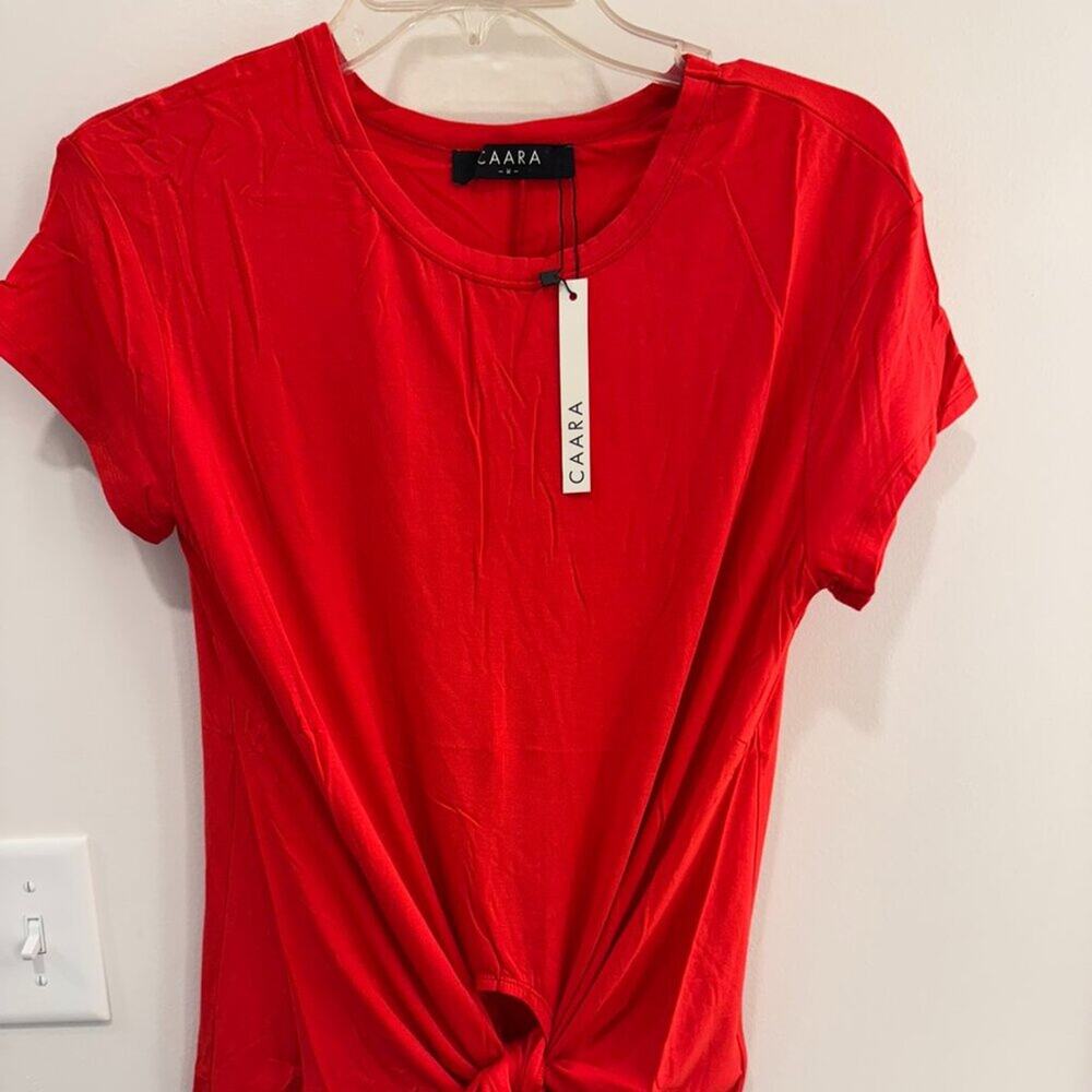 Caara Red Tie-Front Short Sleeve Blouse | Red | Size Medium NWT